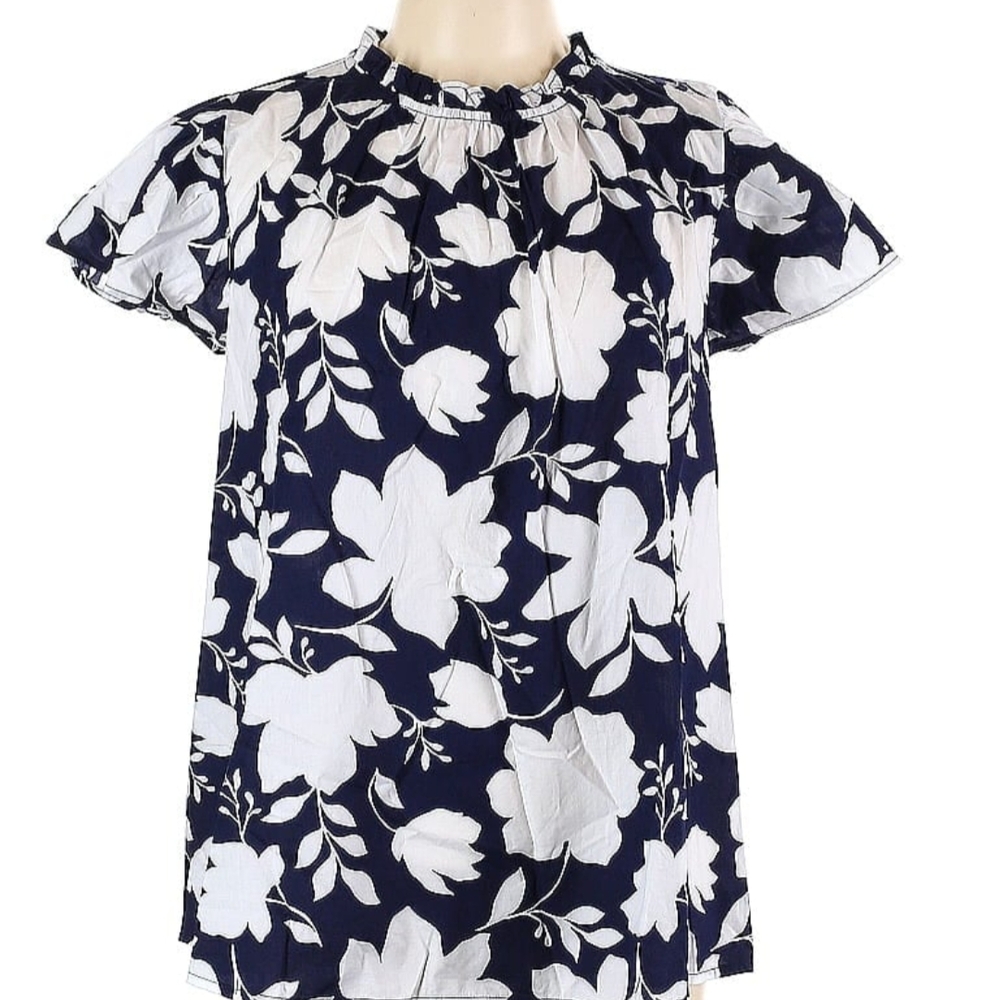 Subtle Swing Cap-Sleeve Woven & Knit Contrasting Floral Top